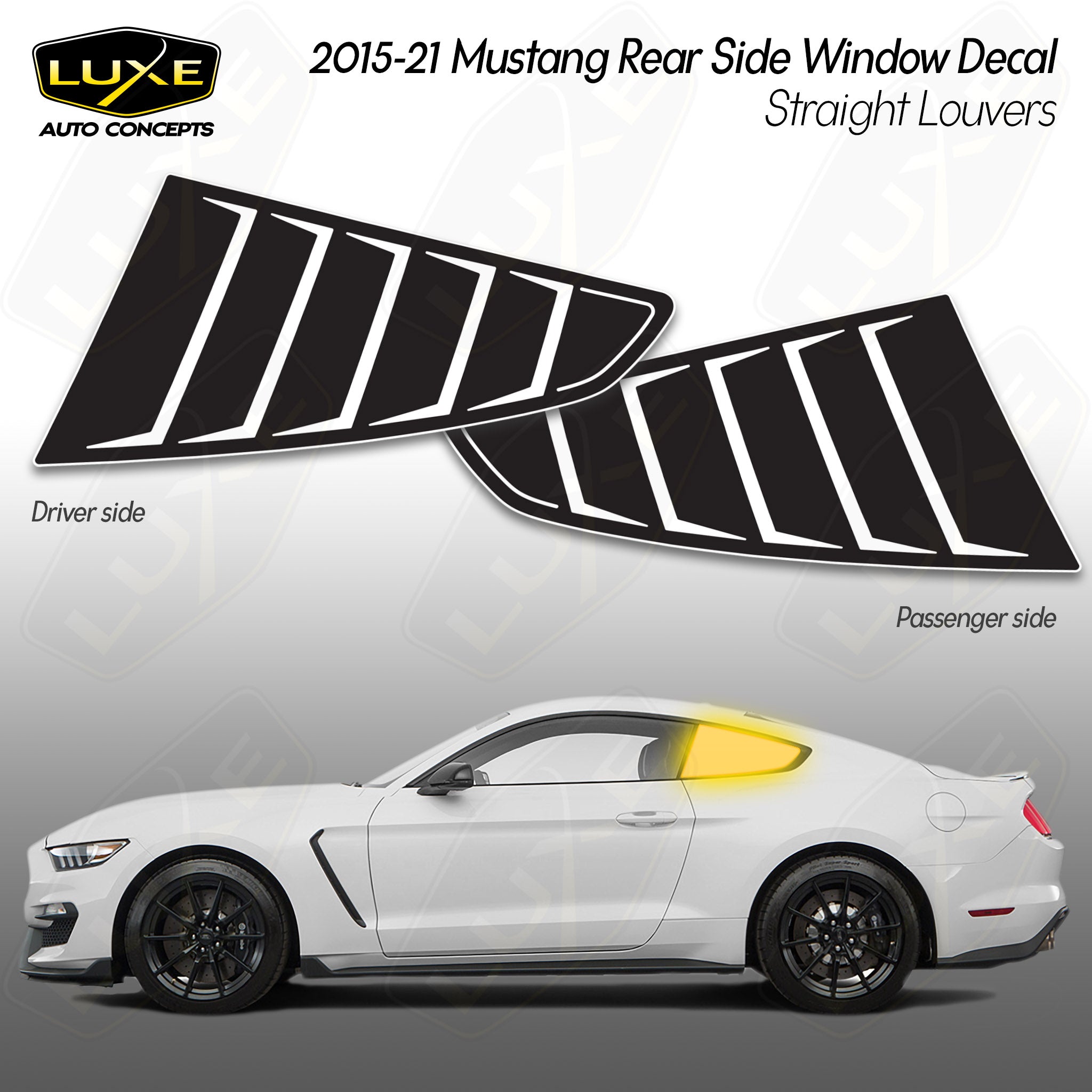 2015+ Mustang Rear Window Decal - Straight Louvers — Luxe Auto Concepts