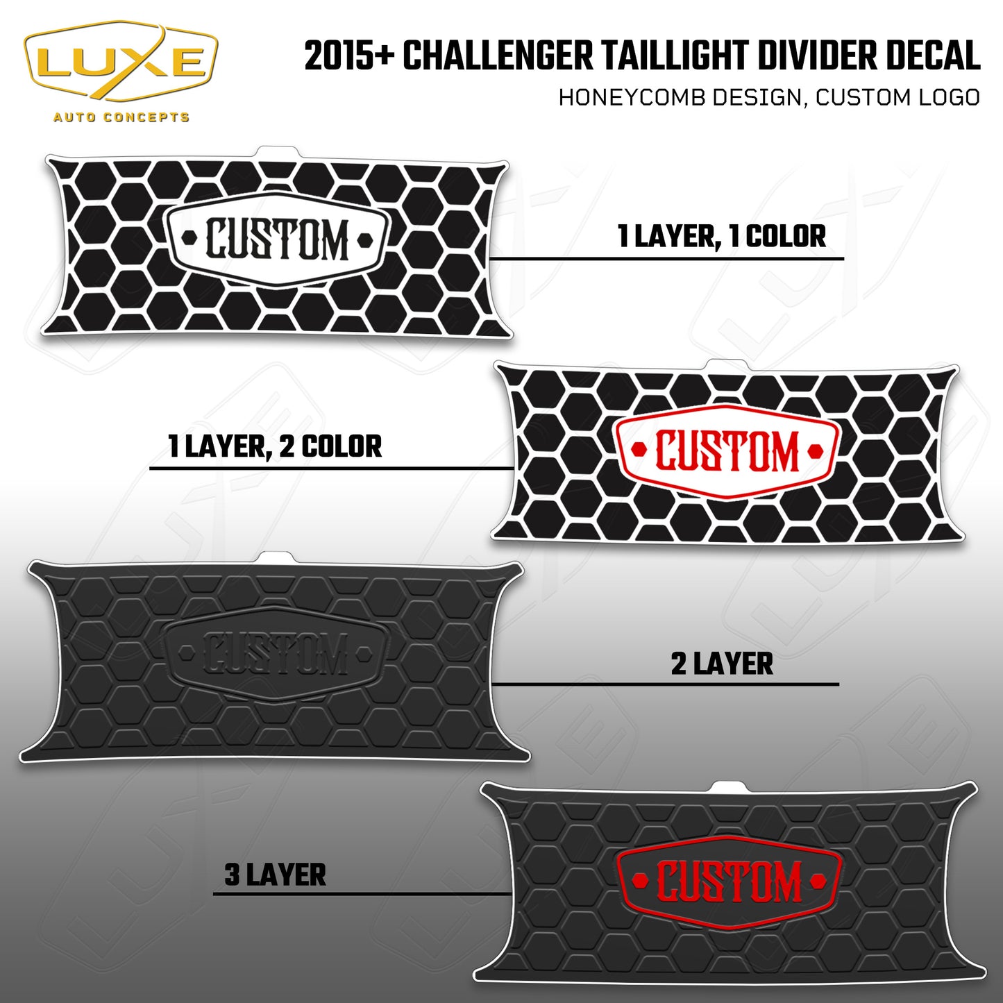 2015+ Challenger Taillight Center Divider Decal - Honeycomb Design, Custom Logo