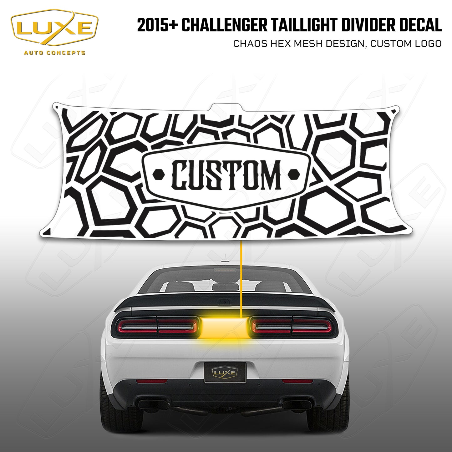 2015+ Challenger Taillight Center Divider Decal - Chaos Hex Mesh Design, Custom Logo