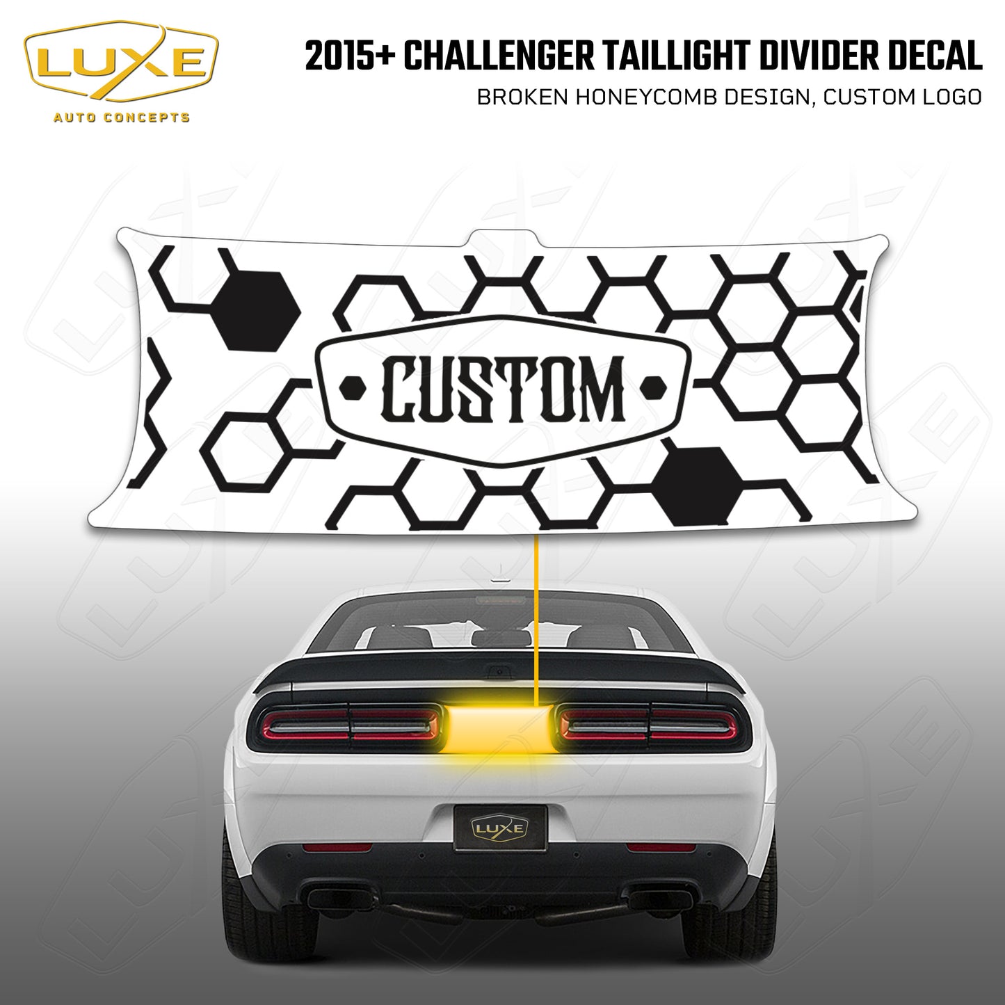 2015+ Challenger Taillight Center Divider Decal - Broken Honeycomb Design, Custom Logo