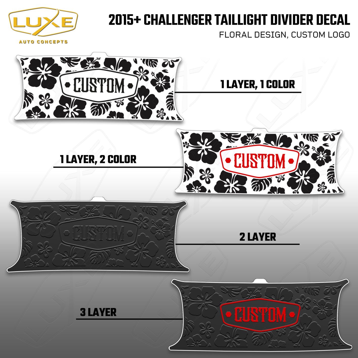 2015+ Challenger Taillight Center Divider Decal - Floral Design, Custom Logo