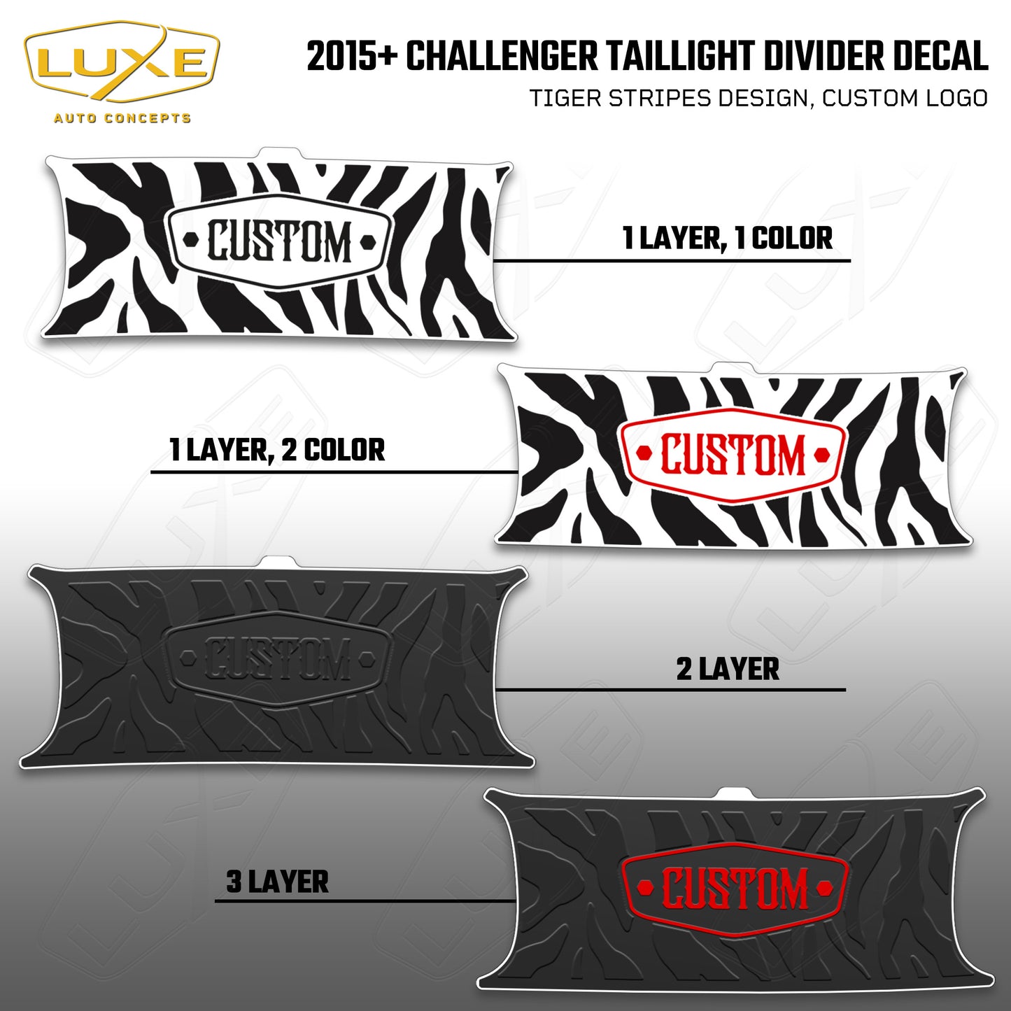 2015+ Challenger Taillight Center Divider Decal - Tiger Stripes Design, Custom Logo