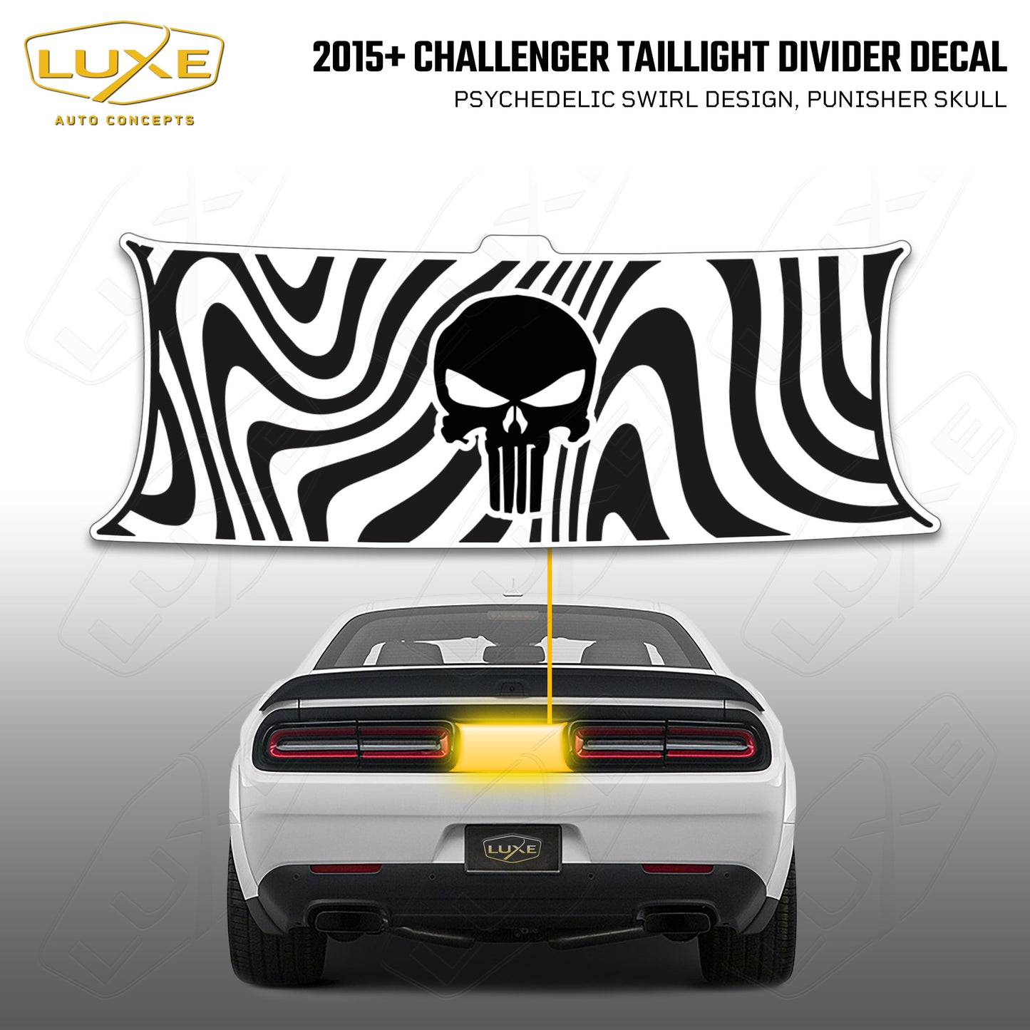 2015+ Challenger Taillight Center Divider Decal - Psychedelic Swirl Design, Punisher Skull Kit