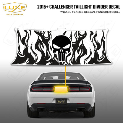 2015+ Challenger Taillight Center Divider Decal - Wicked Flames Design, Punisher Skull Kit