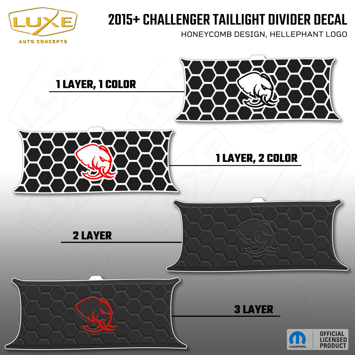 2015+ Challenger Taillight Center Divider Decal - Honeycomb Design, Hellephant Logo