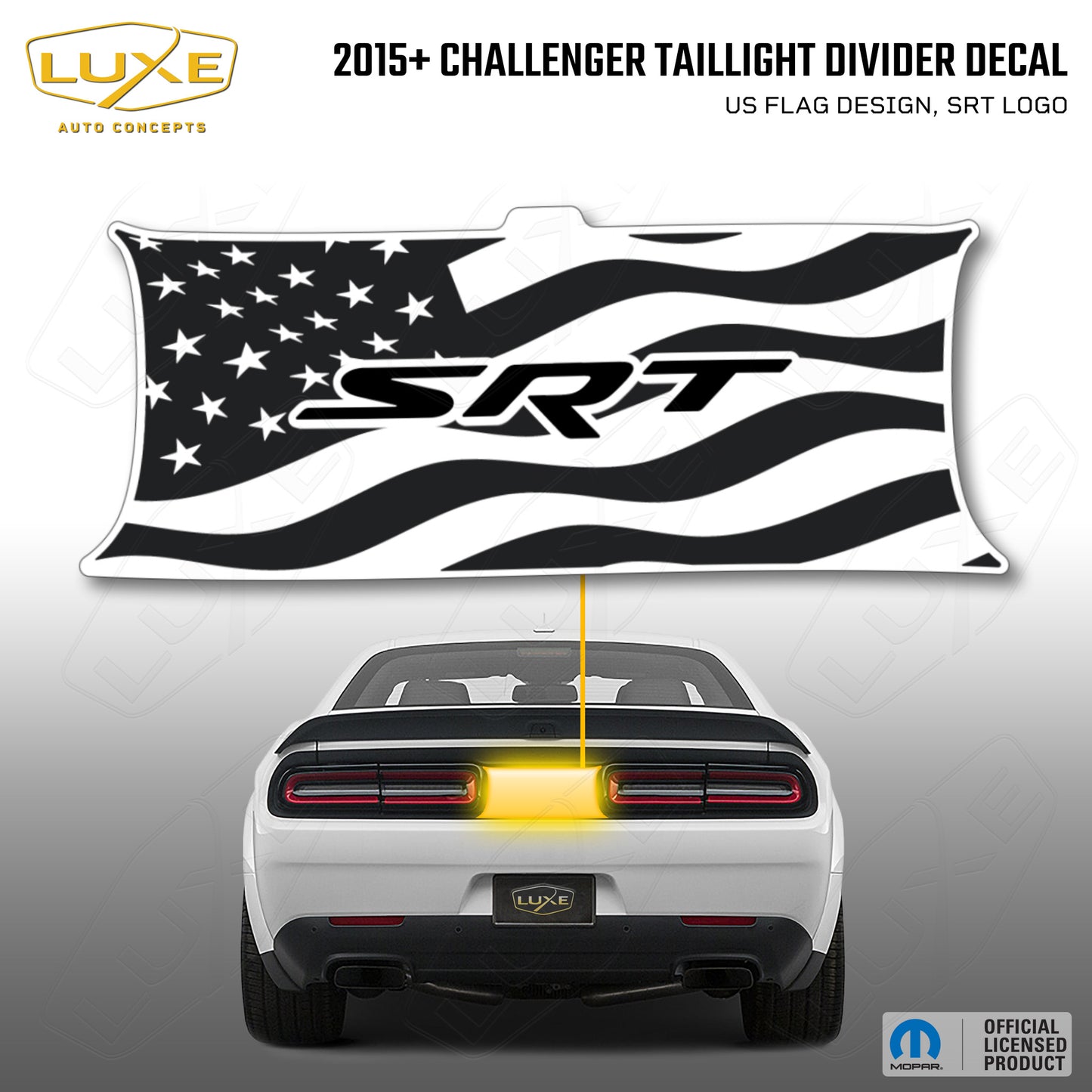 2015+ Challenger Taillight Center Divider Decal - US Flag Design, SRT Logo Kit