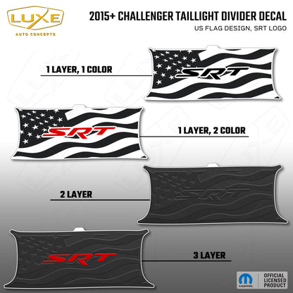 2015+ Challenger Taillight Center Divider Decal - US Flag Design, SRT Logo Kit