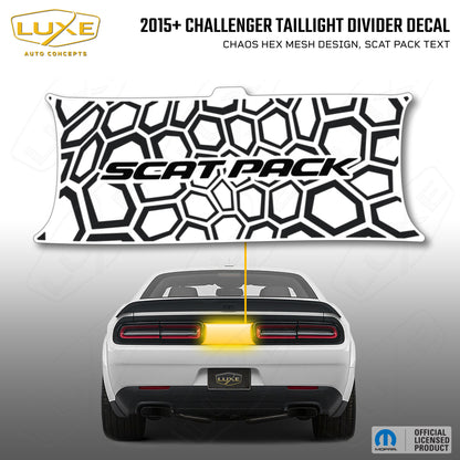 2015+ Challenger Taillight Center Divider Decal - Chaos Hex Mesh Design, Scat Pack Text Kit