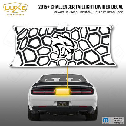 2015+ Challenger Taillight Center Divider Decal - Chaos Hex Mesh Design, Hellcat Head Logo Kit