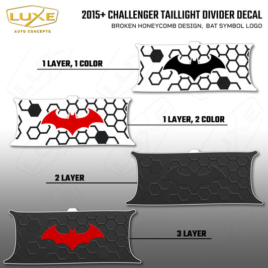 2015+ Challenger Taillight Center Divider Decal - Broken Honeycomb Design, Bat Symbol Kit