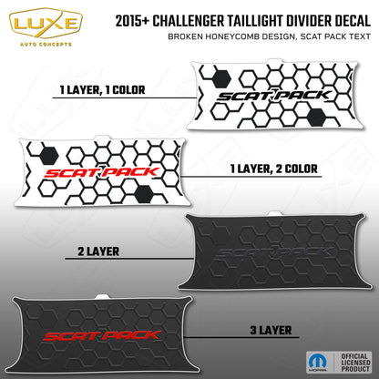 2015+ Challenger Taillight Center Divider Decal - Broken Honeycomb Design, Scat Pack Text