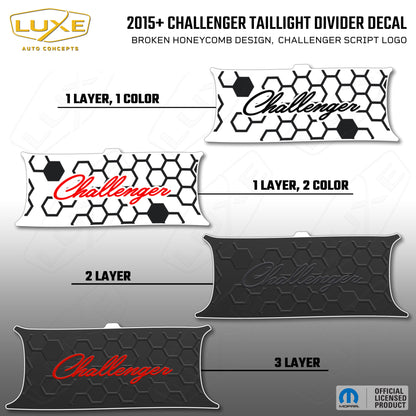 2015+ Challenger Taillight Center Divider Decal - Broken Honeycomb Design, Challenger Script Logo Kit