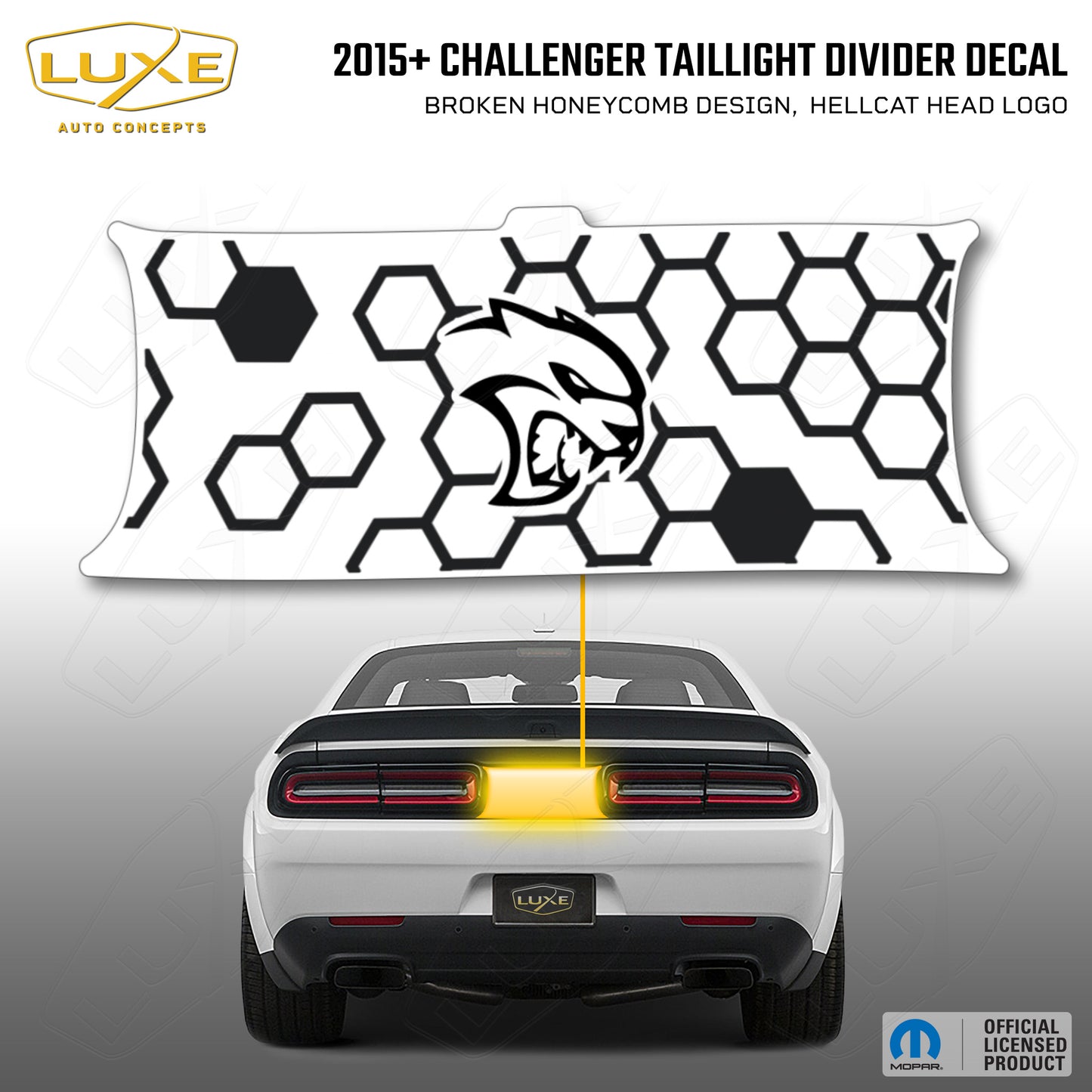 2015+ Challenger Taillight Center Divider Decal - Broken Honeycomb Design, Hellcat Head Logo Kit