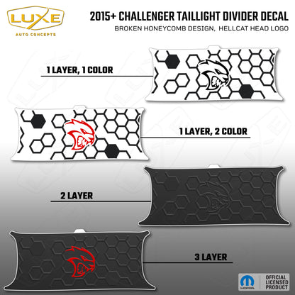 2015+ Challenger Taillight Center Divider Decal - Broken Honeycomb Design, Hellcat Head Logo Kit