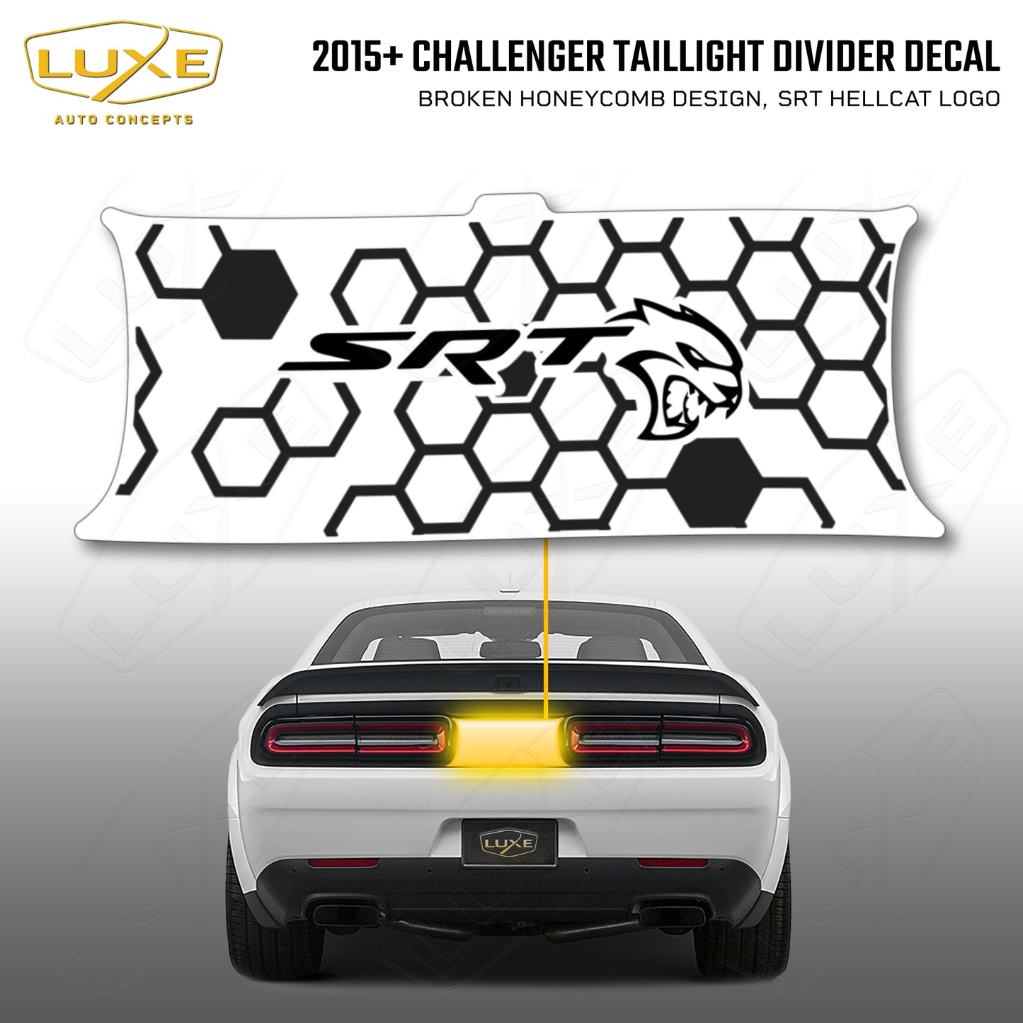 2015+ Challenger Taillight Center Divider Decal - Broken Honeycomb Design, SRT Hellcat Logo Kit