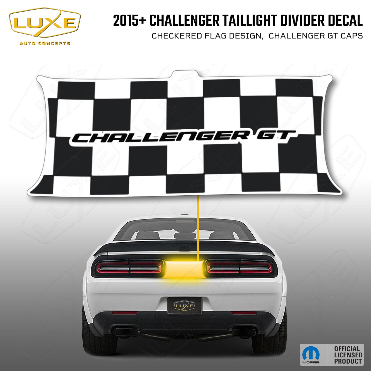 2015+ Challenger Taillight Center Divider Decal - Checkered Flag Design, Challenger GT Caps Kit