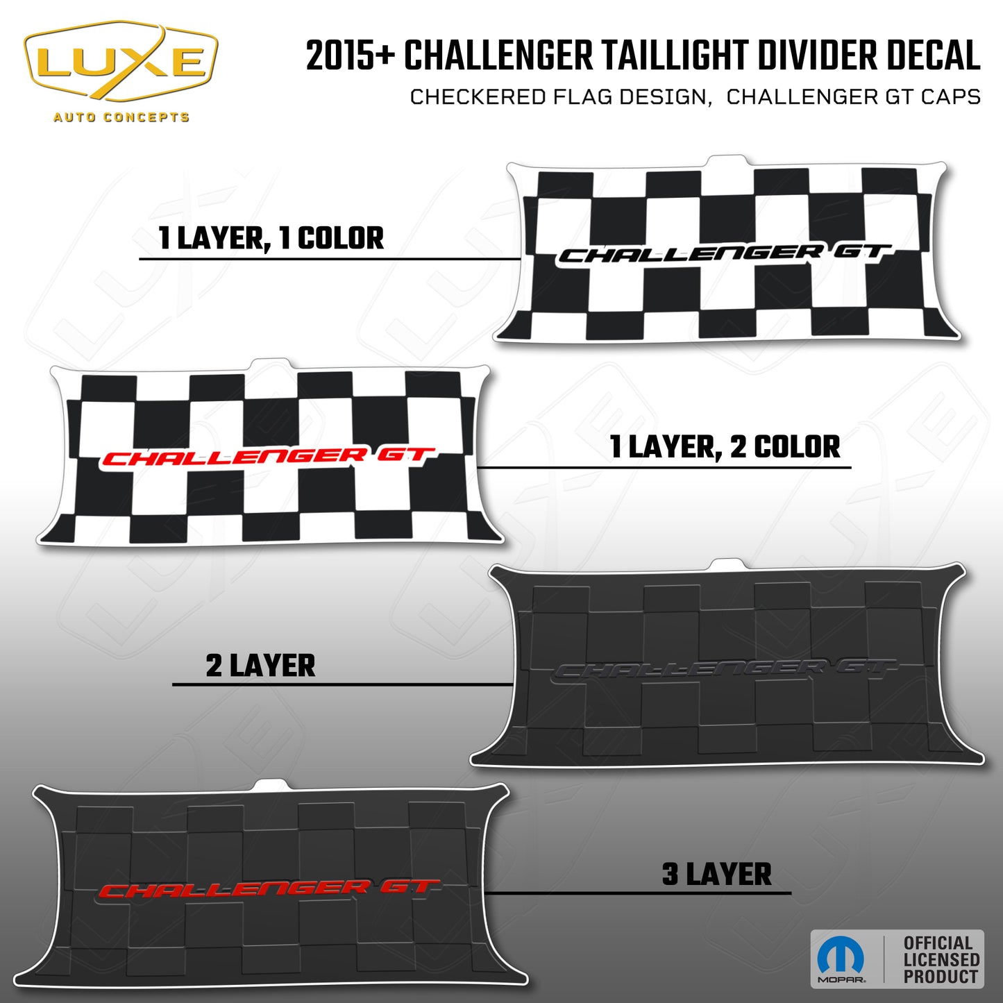 2015+ Challenger Taillight Center Divider Decal - Checkered Flag Design, Challenger GT Caps Kit