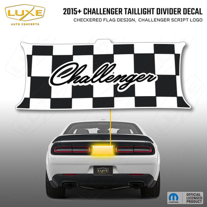 2015+ Challenger Taillight Center Divider Decal - Checkered Flag Design, Challenger Script Logo Kit