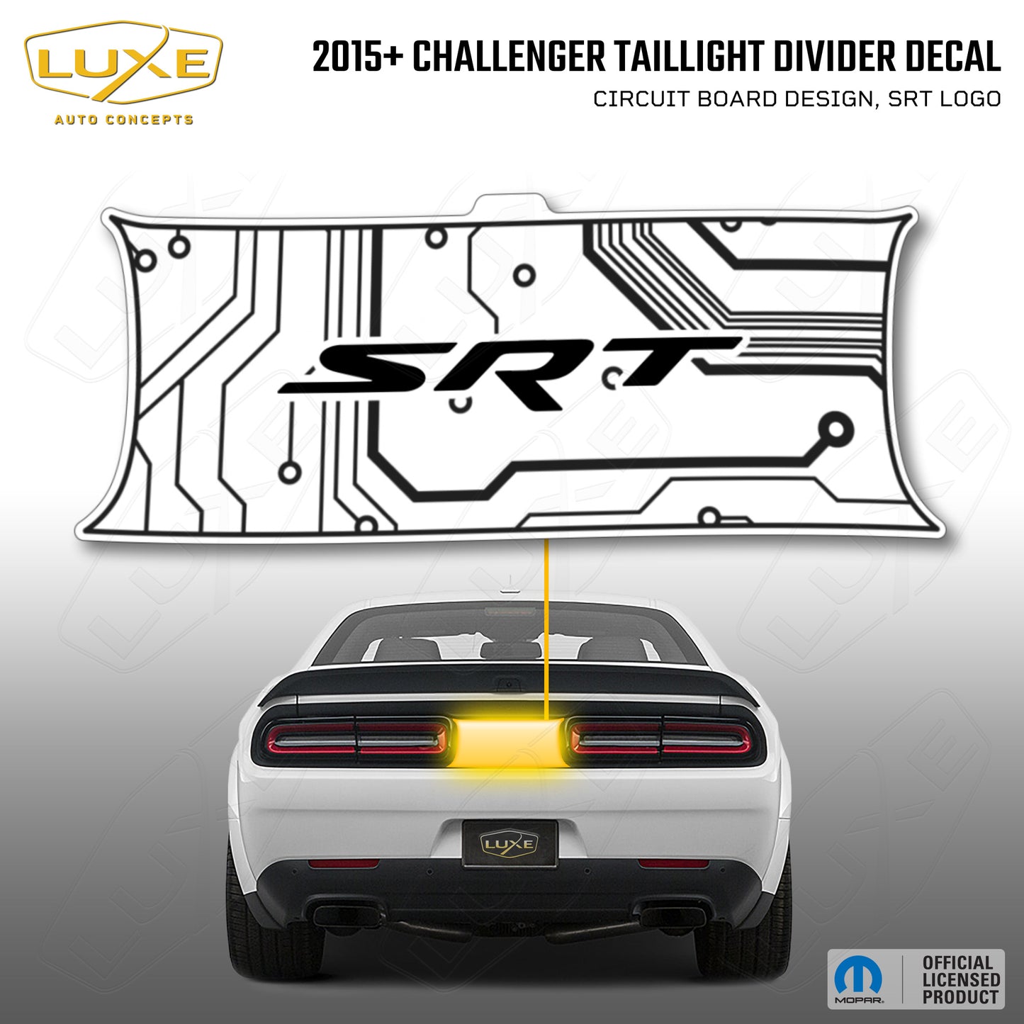 2015+ Challenger Taillight Center Divider Decal - Circuit Board Design, SRT Logo