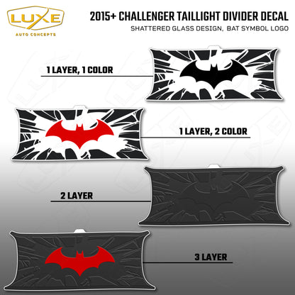 2015+ Challenger Taillight Center Divider Decal - Shattered Glass Design, Bat Symbol