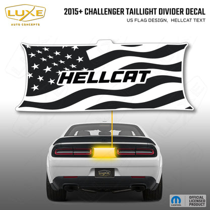 2015+ Challenger Taillight Center Divider Decal - US Flag Design, Hellcat Text Kit