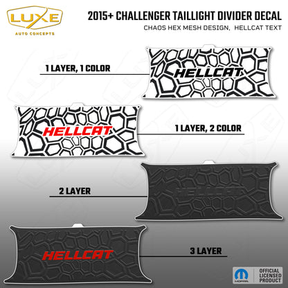 2015+ Challenger Taillight Center Divider Decal - Chaos Hex Mesh Design, Hellcat Text Kit