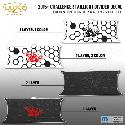 2015+ Challenger Taillight Center Divider Decal - Broken Honeycomb Design, Angry Bee Logo