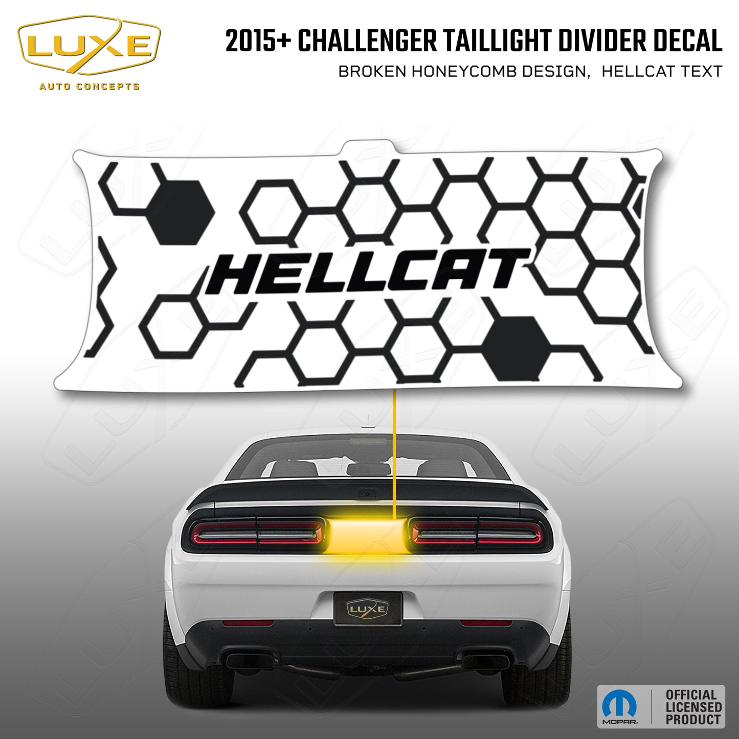 2015+ Challenger Taillight Center Divider Decal - Broken Honeycomb Design, Hellcat Text Kit