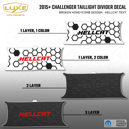 2015+ Challenger Taillight Center Divider Decal - Broken Honeycomb Design, Hellcat Text Kit