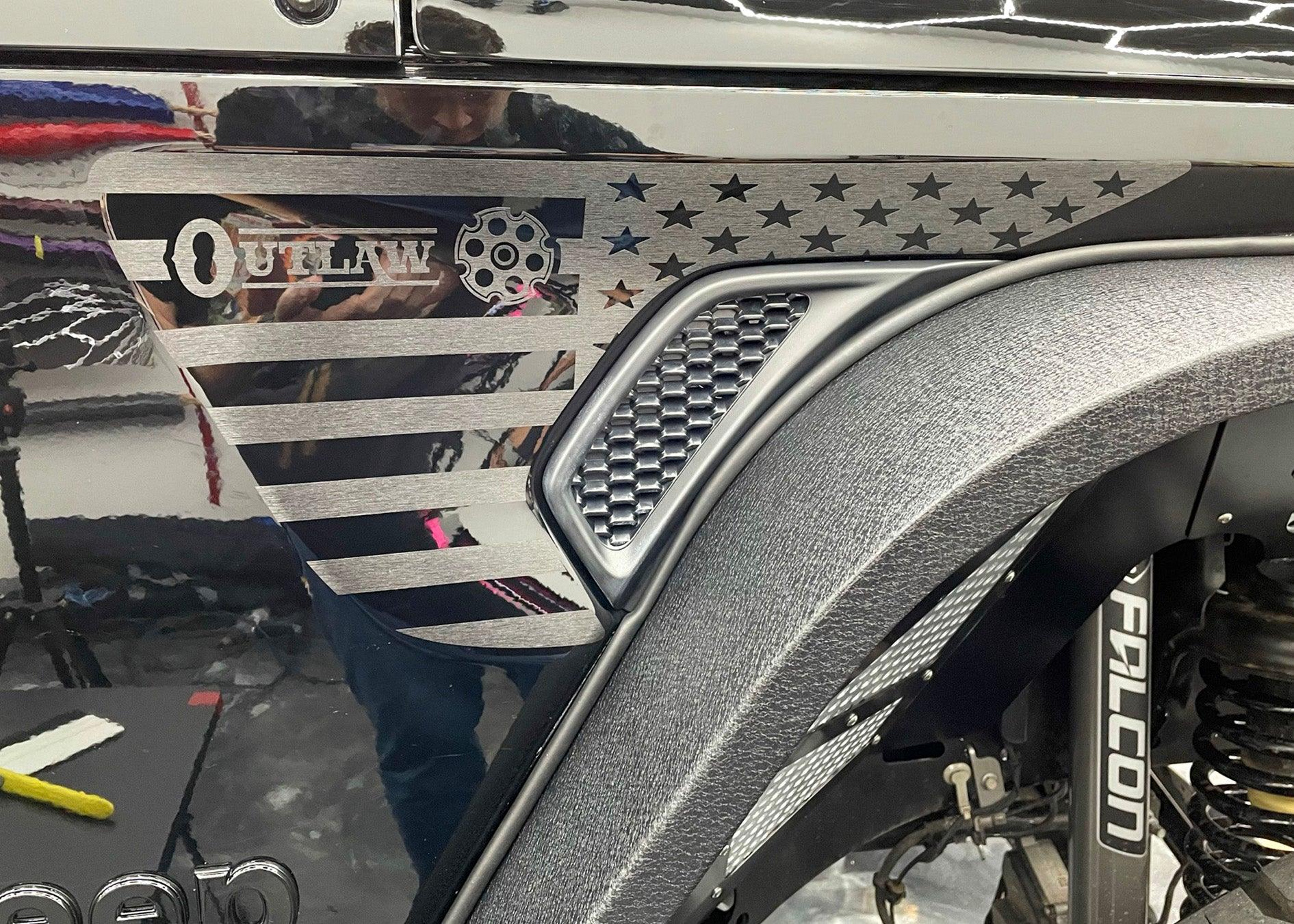 2018+ Wrangler, 2020+ Gladiator Fender Decal - Outlaw Truck USA Flag Cutout - Luxe Auto Concepts