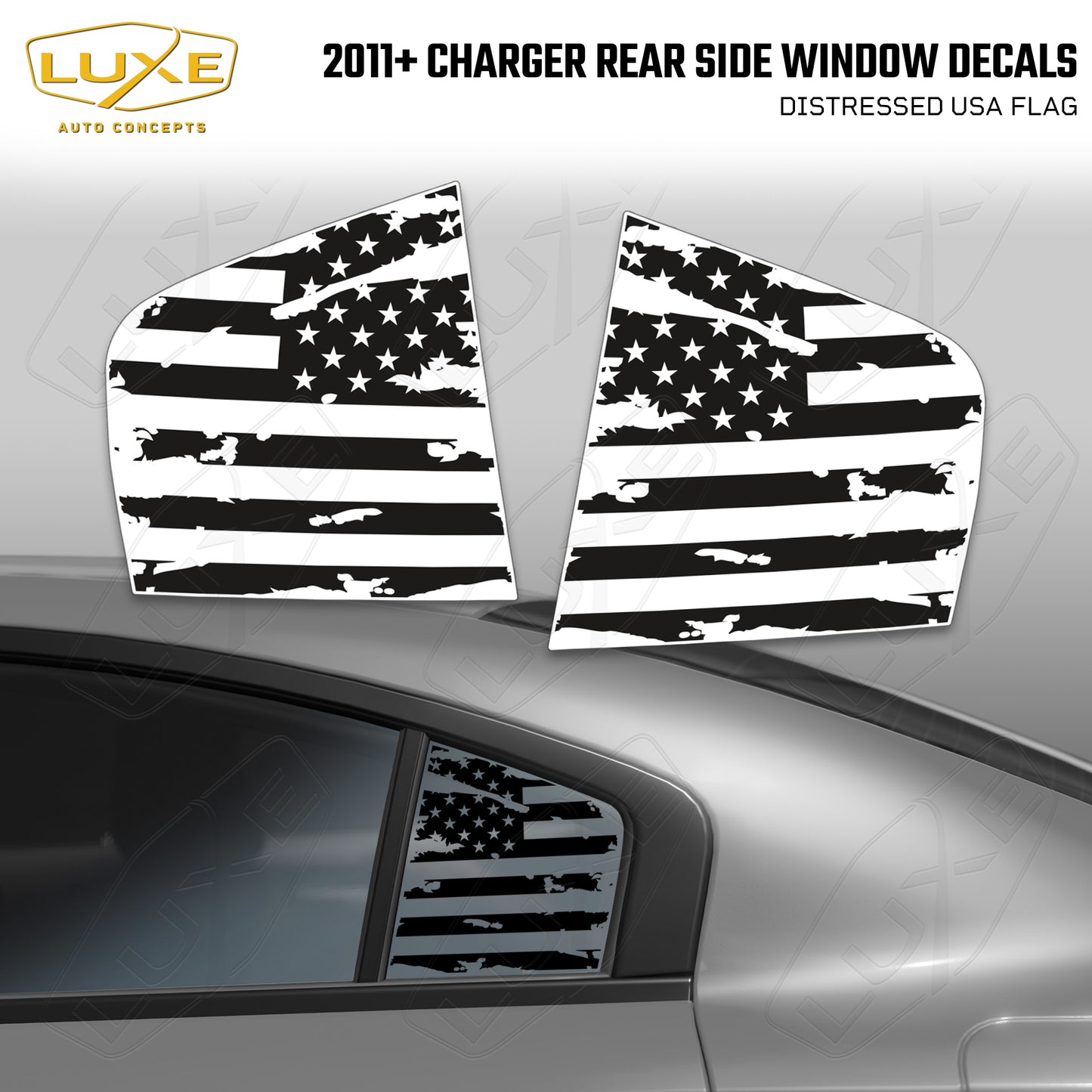 2011+ Charger Rear Side Window Decal - Distressed Flag