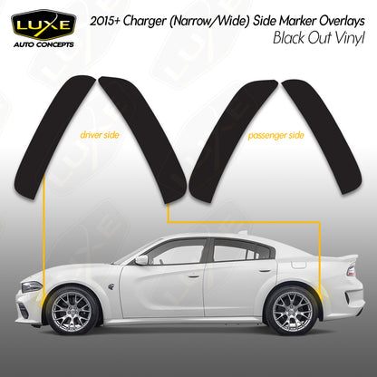 2015+ Dodge Charger Side Marker Overlays - Black Out Vinyl Kit