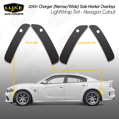 2015+ Dodge Charger Side Marker Overlays - LightWrap Tint - Hexagon Cutout Kit