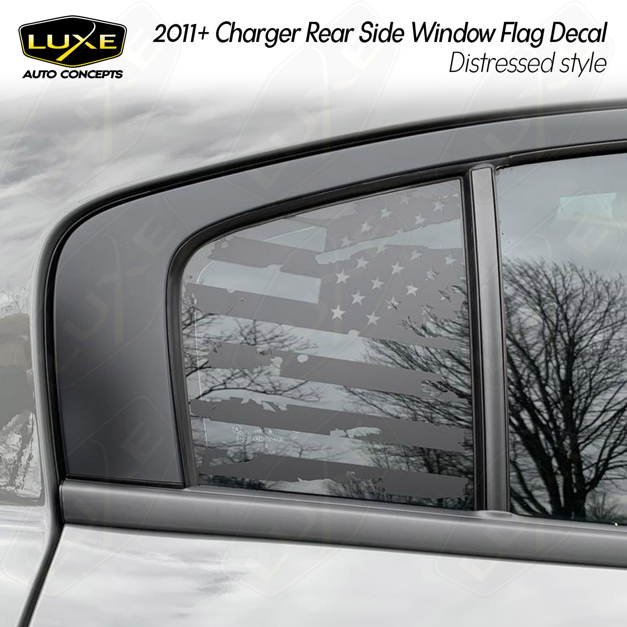 2011+ Charger Rear Side Window Decal - Distressed Flag — Luxe Auto Concepts